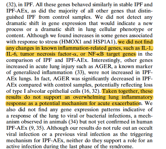 KaminskiMed's tweet photo. @leticiakawano @virenkaul @aasimhasany @KerriBerriKerri @AneesaDas @subanichandra @GallodeMoraesMD @gretchemaben @accpchest I'm not aware of studies comparing tissue histology in early vs late #AEIPF. In our molecular profiling study (old, but still the ONLY one methinks) we saw cell death and DAD, but no evidence for the type of inflammation one would treat with steroids https://t.co/f0BSe8Pclf https://t.co/v9vX1rEJhf
