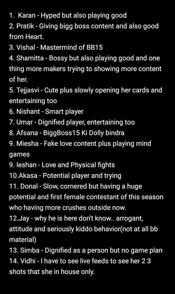 liveH_J's tweet photo. #BiggBoss15
2 Weeks Analysis #Rankings my views only. @BiggBoss @ColorsTV @EndemolShineIND @VootSelect @viacom18  👇👇👇 https://t.co/TEmhCqPMxZ