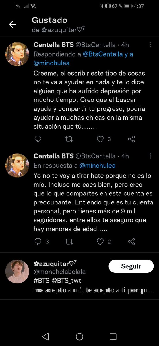 BtsCentella's tweet photo. Le dejé unos comentarios con nada de hate. Le dije que entre sus seguidores hay menores que tienden a imitar lo que ella publica y que sería mejor buscar ayuda profesional, ya que con su progreso puede ayudar a niñas en su misma situación y me bloqueo. #Minchulea #Minchu https://t.co/ifvuAEUBgX
