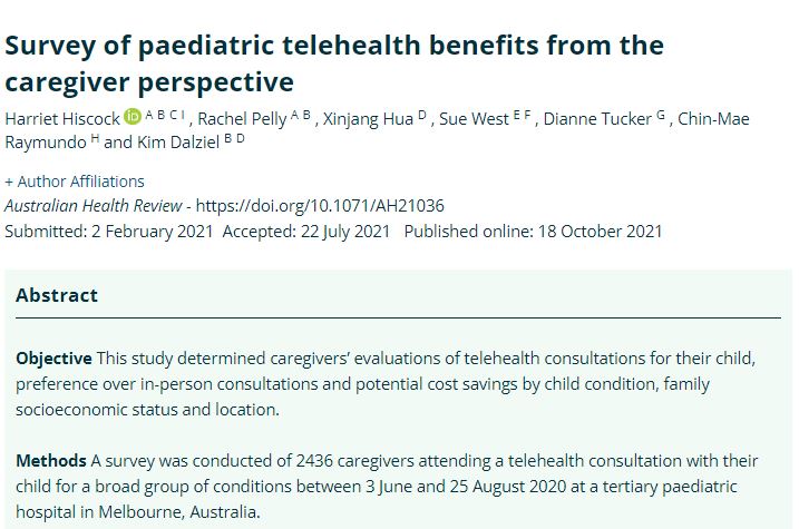 Harriet Hiscock (@harriethiscock) on Twitter photo #Telehealth saves Australian parents time and money - not just for rural families but for families living in low and middle socioeconomic areas too. @CCCH_AU <a href="/MCRI_for_kids/">Murdoch Children's Research Institute (MCRI)</a> <a href="/KimCreatif/">Kim Dalziel</a> <a href="/suewestmcri/">Sue West</a>
publish.csiro.au/AH/AH21036 #Telehealth saves Australian parents time and money - not just for rural families but for families living in low and middle socioeconomic areas too. @CCCH_AU <a href="/MCRI_for_kids/">Murdoch Children's Research Institute (MCRI)</a> <a href="/KimCreatif/">Kim Dalziel</a> <a href="/suewestmcri/">Sue West</a>
publish.csiro.au/AH/AH21036