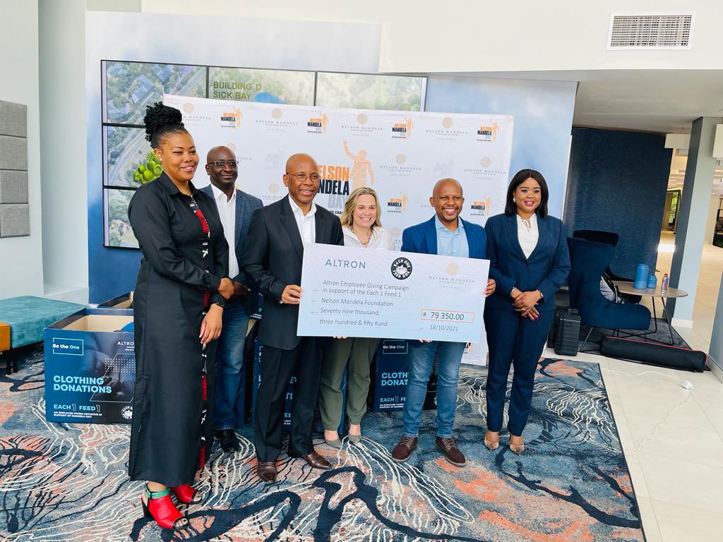 mteton's tweet image. Altron employees donated R79350.00 and boxes of canned food items towards the Nelson Mandela Foundation’s Each 1 Feed 1 campaign. #EmployeeGiving #ThereWhenItMatters