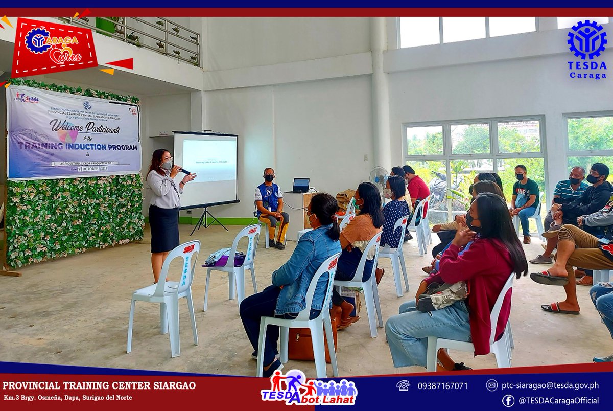 tesdaofficial's tweet photo. A total of 50 TESDA scholars in various qualifications attended the Training Induction Program conducted by PTC-Siargao to formally start their training in Agricultural Crop Production NC I and Shielded Metal Arc Welding NC I under TESDA scholarship programs.

#TESDAAbotLahat https://t.co/wSJe5uTuXE