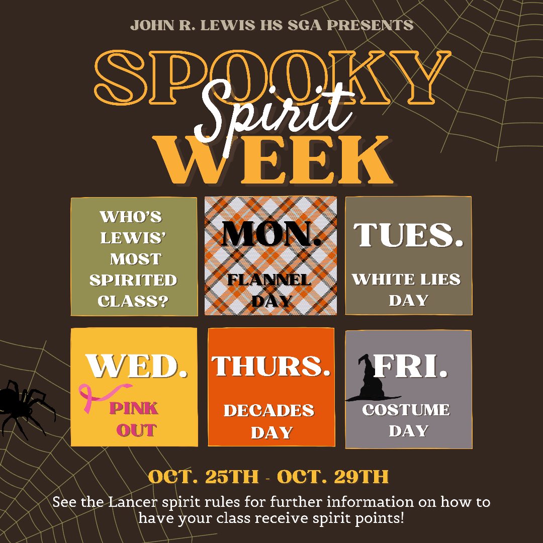 LANCERS!  Get ready for a chillingly frightful week 🎃🎃 #lancerspirit <a href="/2022JLewis/">🕊🕊JLHS CLASS OF ‘22 MAKES GOOD TROUBLE</a> <a href="/lewisclassof23/">Lewis Class of 2023</a> <a href="/jrlhs2024/">Lewis Class of ‘24!</a> <a href="/jrlhs2025/">Lewis ‘25</a> <a href="/JohnLewisHSFCPS/">Alfonso G Smith</a>