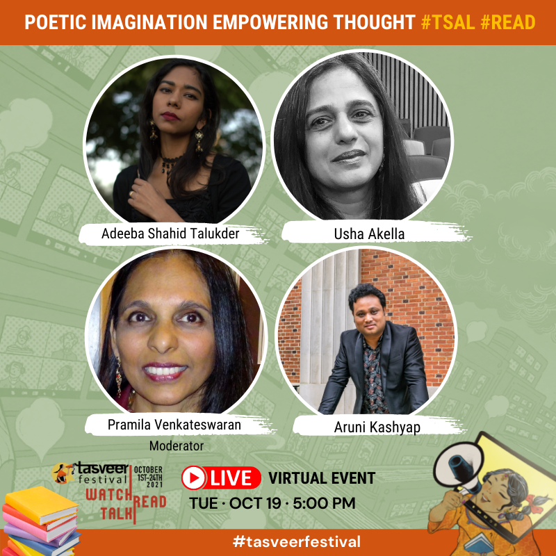 TasveerOrg's tweet photo. 📚 ✨ In the hands of skilled poets @Adeebaloo, @AruniKashyap and #ushaakella reality acquires the element of dream and everyday words become magical.

 🎟️ Tickets: https://t.co/RGjOwlo14f
 🔴 LIVE ON OCT 19 · 5:00 PM https://t.co/QKeEh1RaAy
