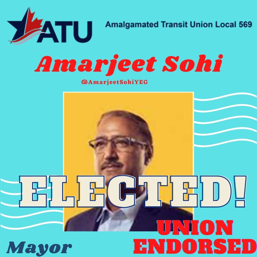 ATULocal569's tweet photo. @AmarjeetSohiYEG  Congratulations on a brilliant election win. We look forward to working closely with you to build an incredible City!

ATU Canada #yegcc #yegmayor #yegvotes https://t.co/iGnn7jMpbn