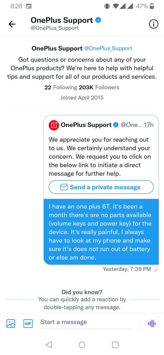emraan_sayyed's tweet image. @OnePlus_Support asked to dm me the queries so that you can ignore the issue.
#oneplus_support