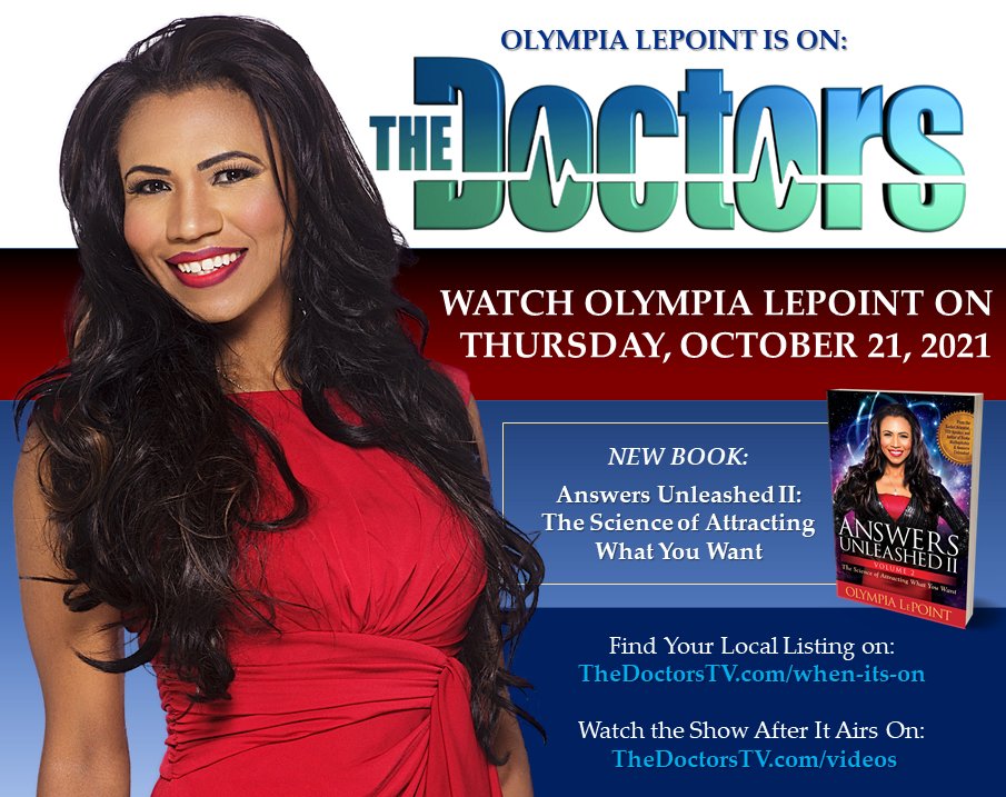 OlympiaLePoint's tweet photo. WATCH THIS THURSDAY ON @TheDoctors , October 21, 2021. #OlympiaLePoint speaks about her latest book #AnswersUnleashed II: The Science of Attracting What You Want.
- Find your local airtime: https://t.co/bFz8OU0h0o
- The show can be found after it airs: https://t.co/l1ZSzzwEil https://t.co/KPNYc11DwJ