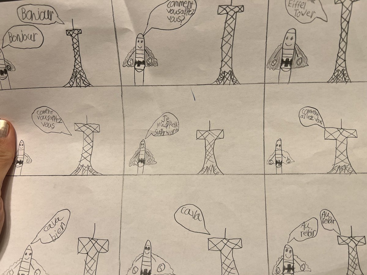 bohndrake's tweet photo. Years ago, my son would work on his "Super Worm" comic creations everyday. Loved that his French assignment allowed him to bring him back to life. I missed Super Worm, and happy that he is now bilingual #educomics https://t.co/6J1XQPopci