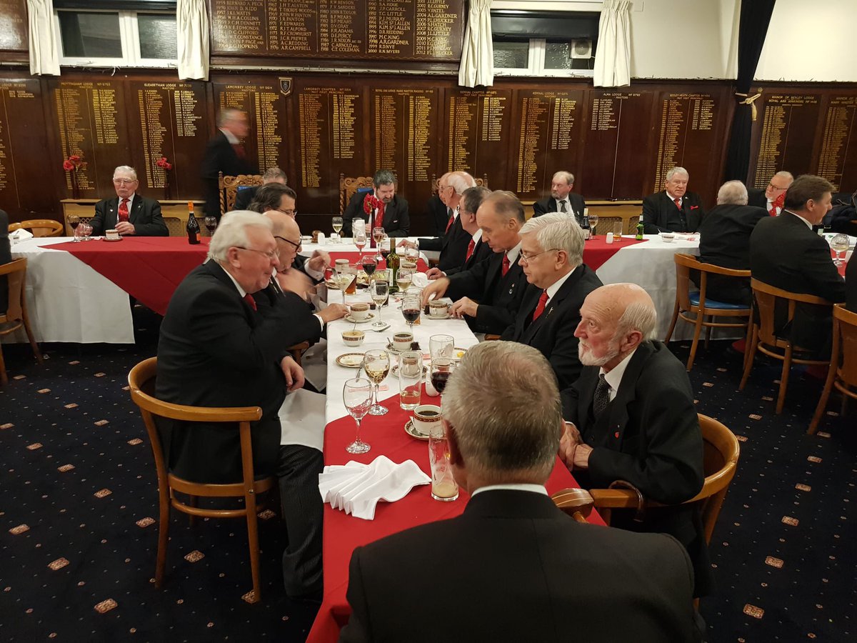 westkentmasons's tweet photo. Almost 50 companions attened Burnt Ash Chapter to witness the exaltation of Reg Warren, aged 93, with the ceremony being undertaken by the Provincial Executive. I’m a very proud Grand Superintendent after such an outstanding evening … #westkentmasons #Freemasons #royalarch https://t.co/vDSxSf5Nuh