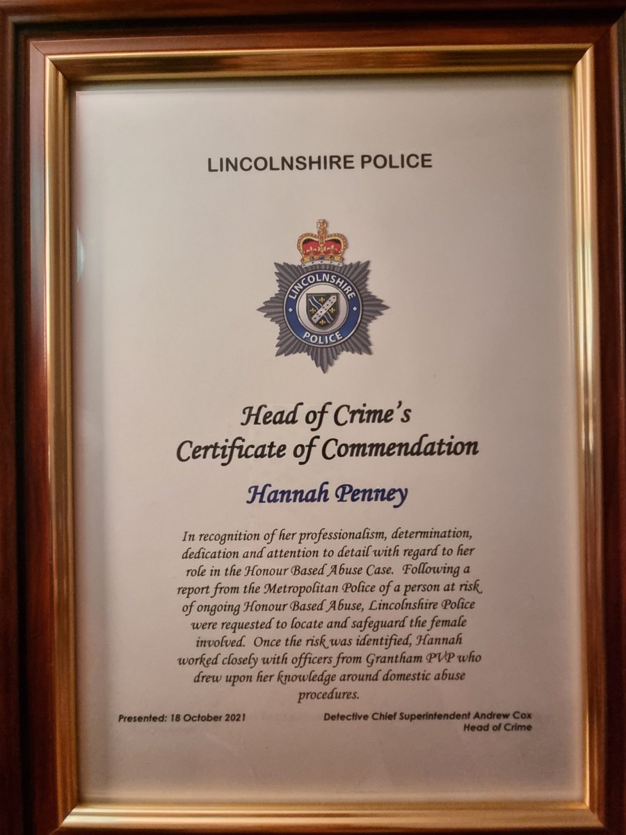 Hannah_2107's tweet photo. Was really proud to attend and receive a Head of Crime Commendation from @AndyCoxDCS tonight. It was really humbling to hear some of the other citations following some incredible work by colleagues. #Proud #lincspolice #HBA #domesticabuse https://t.co/3TSjvoEVLr