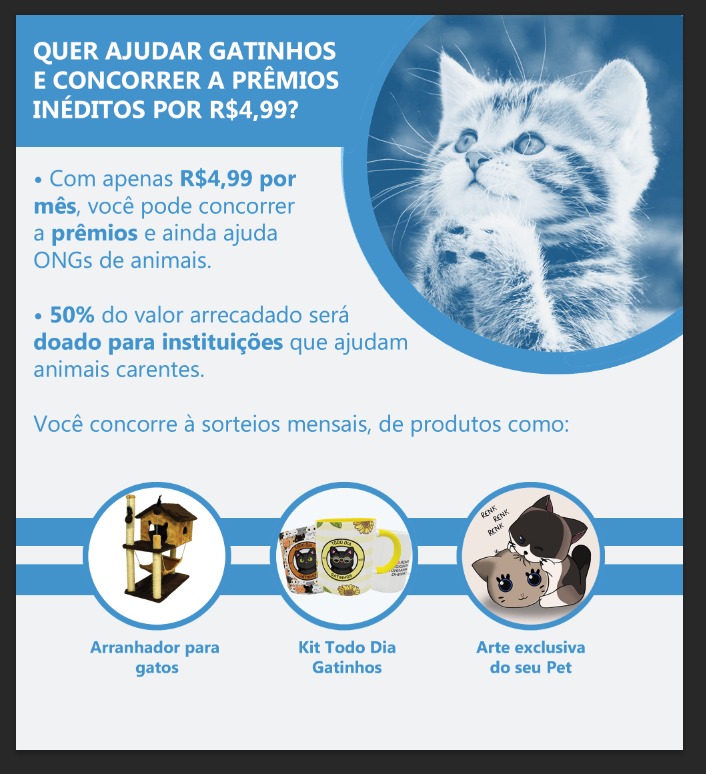 TodoDiaGatinhos's tweet photo. Tá afim de concorrer a prêmios todos os meses e ainda ajudar muitos bichinhos? 

Chegou o plano de assinaturas do Todo Dia Gatinhos 

https://t.co/MOxuLw8rZv

Esse mês temos sorteios de: 

1 arranhador 
1 kit com 3 canecas 
1 desenho exclusivo https://t.co/kWo9BmAgJv