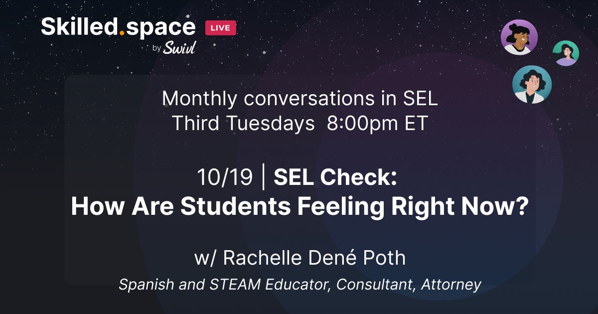 Hope you will  join me Tuesday night for my next <a href="/SkilledSpace/">SkilledSpace</a> conversation about #SEL Hope to see you in Space! #education #edtech #k12 #relationSHIFT #celebratED #tlap