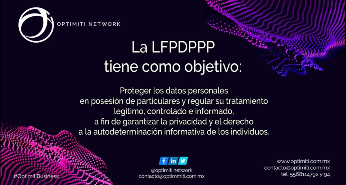 optimitinetwork's tweet photo. Conoce los derechos y obligaciones que promueve la Ley Federal de #ProtecciónDeDatosPersonales en Posesión de Particulares (#LFPDPPP) en México. #OptimitiNetwork te ayuda a dar cumplimiento a esta ley para prevenir posibles cuantiosas multas.
¡Contáctanos! https://t.co/alilbf5AIv https://t.co/eMq9c1QlEq