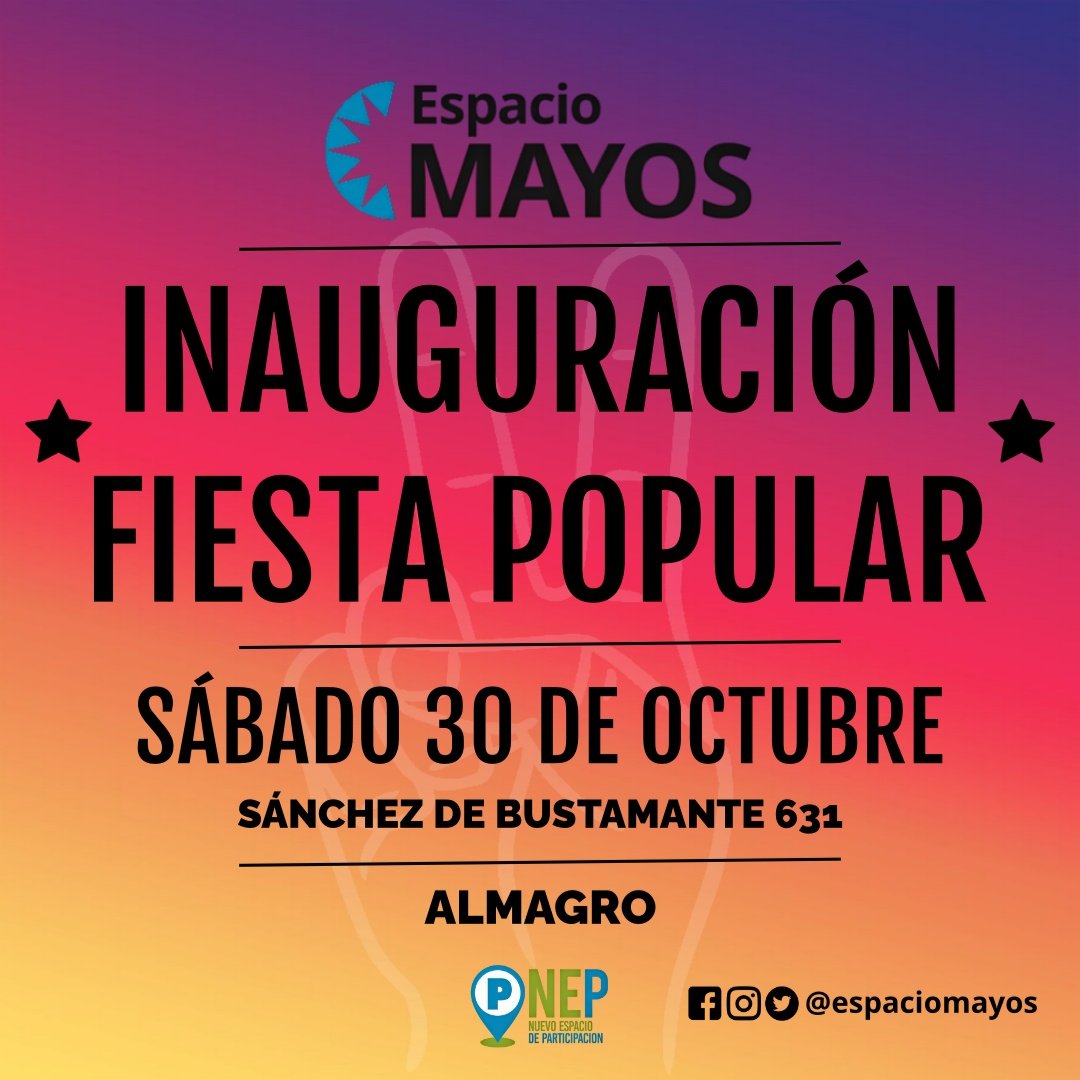Se viene nuestra gran inaguración!!
Sábado 30 de octubre
Agendalo

<a href="/NEParticipacion/">Nuevo Espacio de Participación</a>