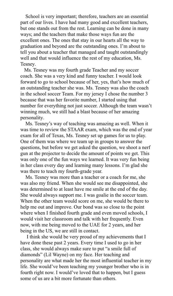 TesneyTimes's tweet photo. The greatest compliment I’ve EVER received! This is written by a former student who now lives in Dubai. 

#happytears #touching #neededtohearthis #ROUGHyear #understatement #motivationtokeepgoing #teacher #writingteacher https://t.co/butUw8HNNu