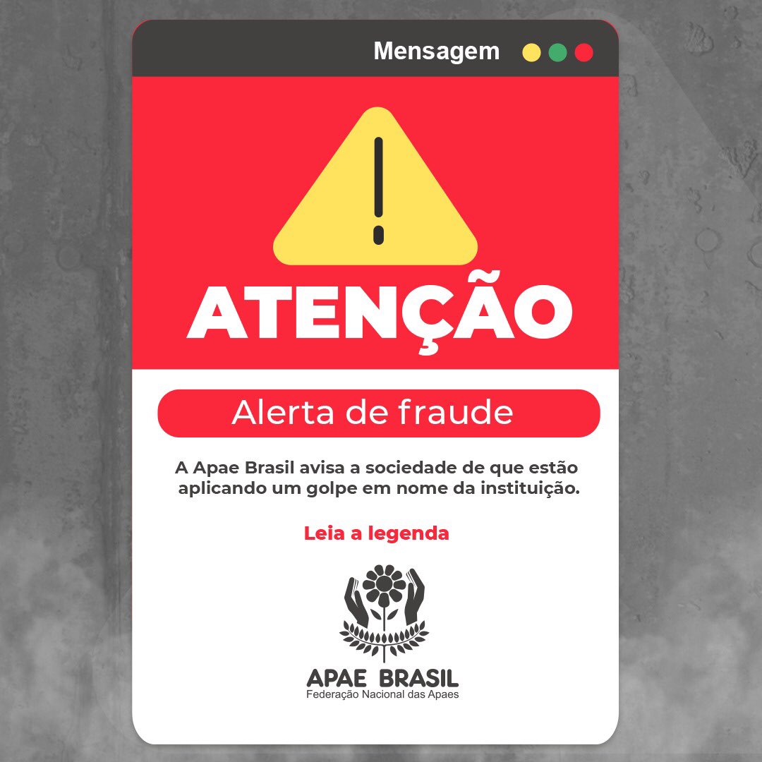 Comunicamos que não aceitamos doações por meio de Pix e não temos outros canais de comunicação além dos informados no site apaebrasil.org.br.

Compartilhe essa informação e nos ajude a evitar que mais pessoas sejam enganadas.