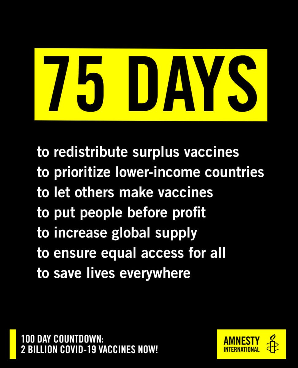 ICYMI Sunday was day 75 in the #100DayCountdown⏰

We challenge #G20 leaders to urgently redistribute surplus #Covid19 vaccines💉 & help deliver 2 billion doses to lower-income countries before the end of the year. With thousands dying every day, the world cannot wait.