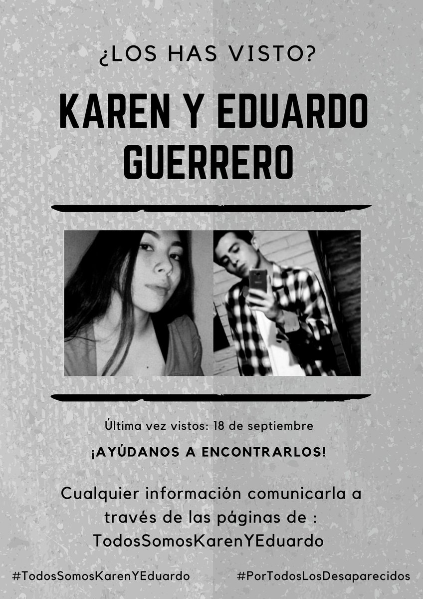 TitaSalamTocha's tweet photo. ¿Qué harían ustedes si sus hijos desaparecieran?
Pedir toda la ayuda posible para su búsqueda ¿verdad?. De igual forma las familias de estos jóvenes necesitan toda nuestra ayuda.
¡Sigamos compartiendo sus rostros!

Favor Rt 🙏🏻

#TodosSomosKarenYEduardo
#PorTodosLosDesaparecidos https://t.co/L1C1LgNwNv