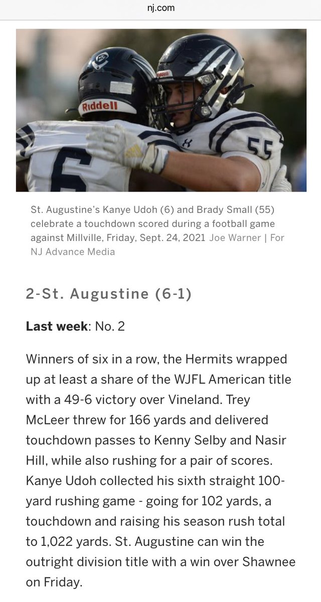 HermitsFootball's tweet photo. #2 in NJ, and the UNANIMOUS Top-Ranked team in South Jersey; but still a lot more work to do!

1. Bergen Catholic
2. #HermitPride 🔝
3. Seton Hall Prep
4  Millville 
5. Red Bank Cath
6. Don Bosco Prep
7.  St Peter’s Prep
8. DePaul Catholic
9. Rumson Fair-Haven
10. No Highlands https://t.co/D6YPEHzXRN