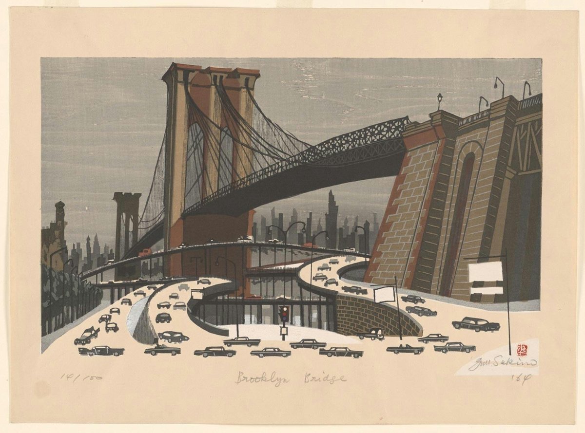 Sekino Jun'ichirō (関 野 凖 一 郎, 1914 - 1988) Brooklyn Bridge, New York C...