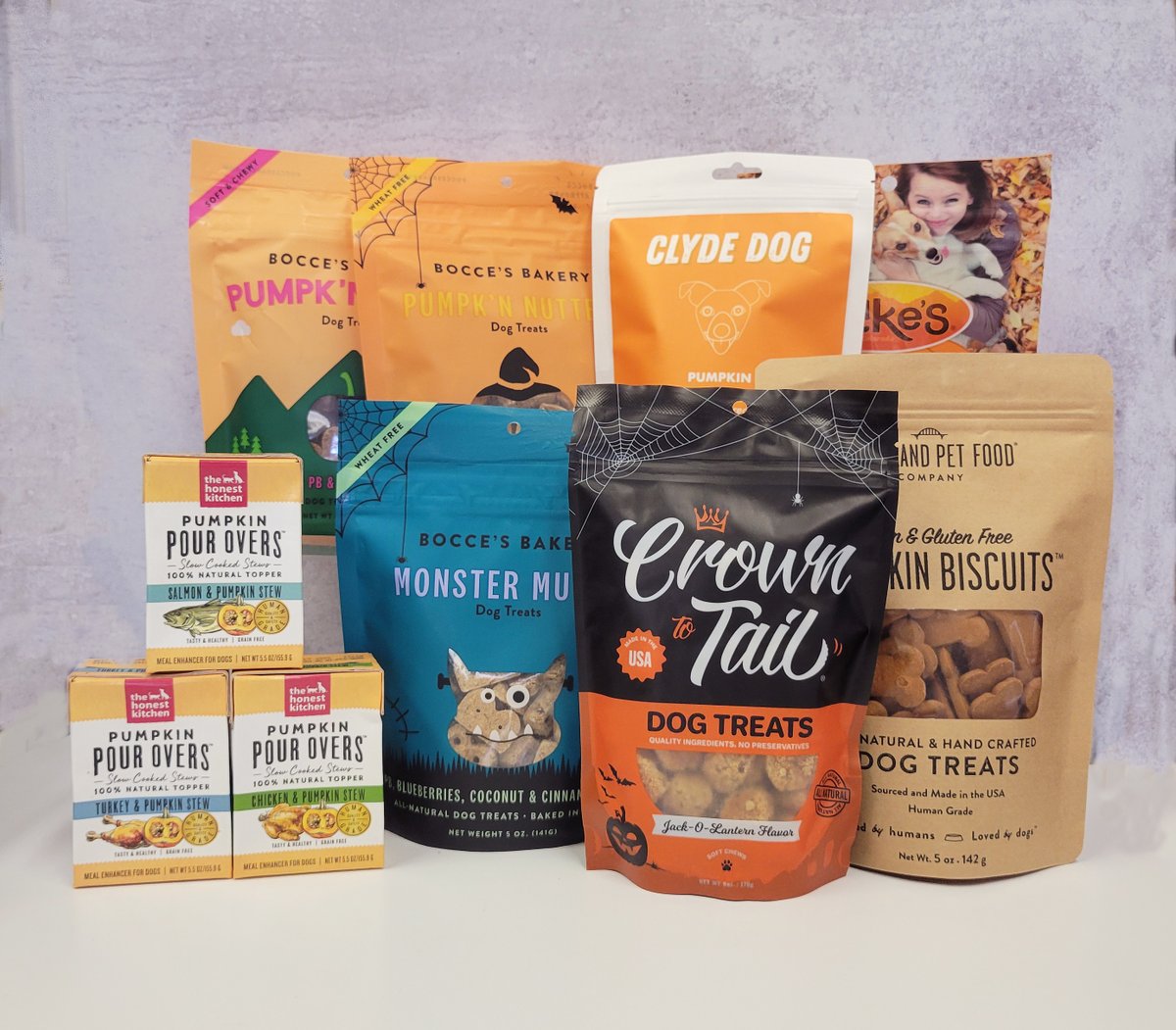 We have plenty of pumpkin flavored treats for your dog to enjoy on Howl-O-Ween! 👻