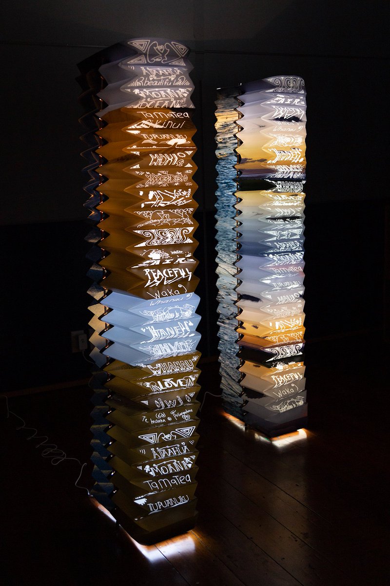 TransmitMedia's tweet photo. EMOH Preview : pillar light boxes ft. Pōrangahau School tamariki drawings, centre posts for immersive ‘Wild Creations’ light &amp; sound installation by Sarah Hunter, Juliet Black &amp; Thomas Voyce in Pōrangahau. #wildcreations https://t.co/wEFqKi5mKn