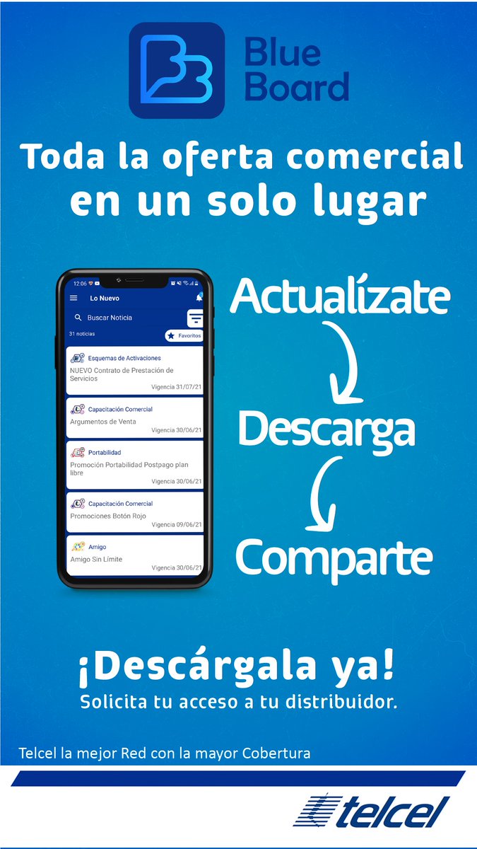 telcelregion7's tweet photo. Toda la oferta comercial en un solo lugar..  👀Actualízate en el momento 🕵️‍♀️BLUE BOARD 📲📲 Descárgala YA! https://t.co/NqphcbkxvP