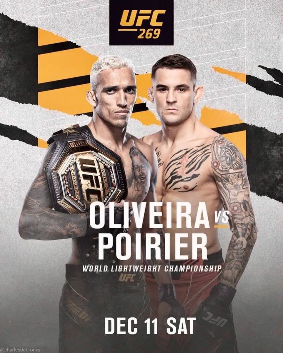 #UFC269 odds (per @BodogCA)

- Dustin Poirier (-165) vs. Charles Oliviera +135

- Amanda Nunes (-750) vs. Julianna
Pena (+475)

- Leon Edwards -200 vs. Jorge Masvidal +160

Thoughts? https://t.co/qy3R2bvaSZ