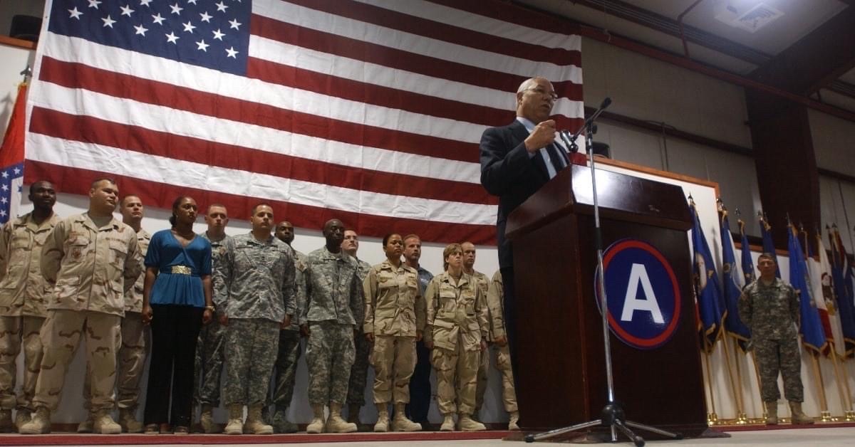 USONorCal's tweet photo. "We are forever grateful for Secretary Colin Powell's support of the USO's mission and the thousands of American troops served by his generosity. We offer condolences to his family and heartfelt thanks for his dedication to the USO, his country and the world." - Dr. JD Crouch II https://t.co/uehRqyxIak