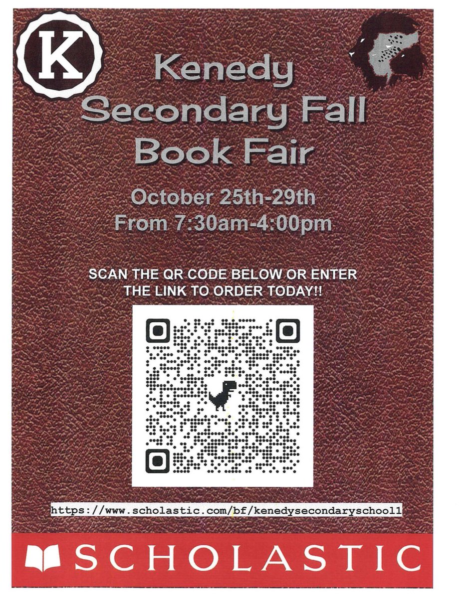 KenedySecondary's tweet image. The Book Fair is coming to Kenedy Secondary next week, October 25th - October 29th! 

Can’t make it? No worries! Scan the QR code to shop online!🤩📚 

#KenedyProud #ThisIsUs #ReadingisKnowledge