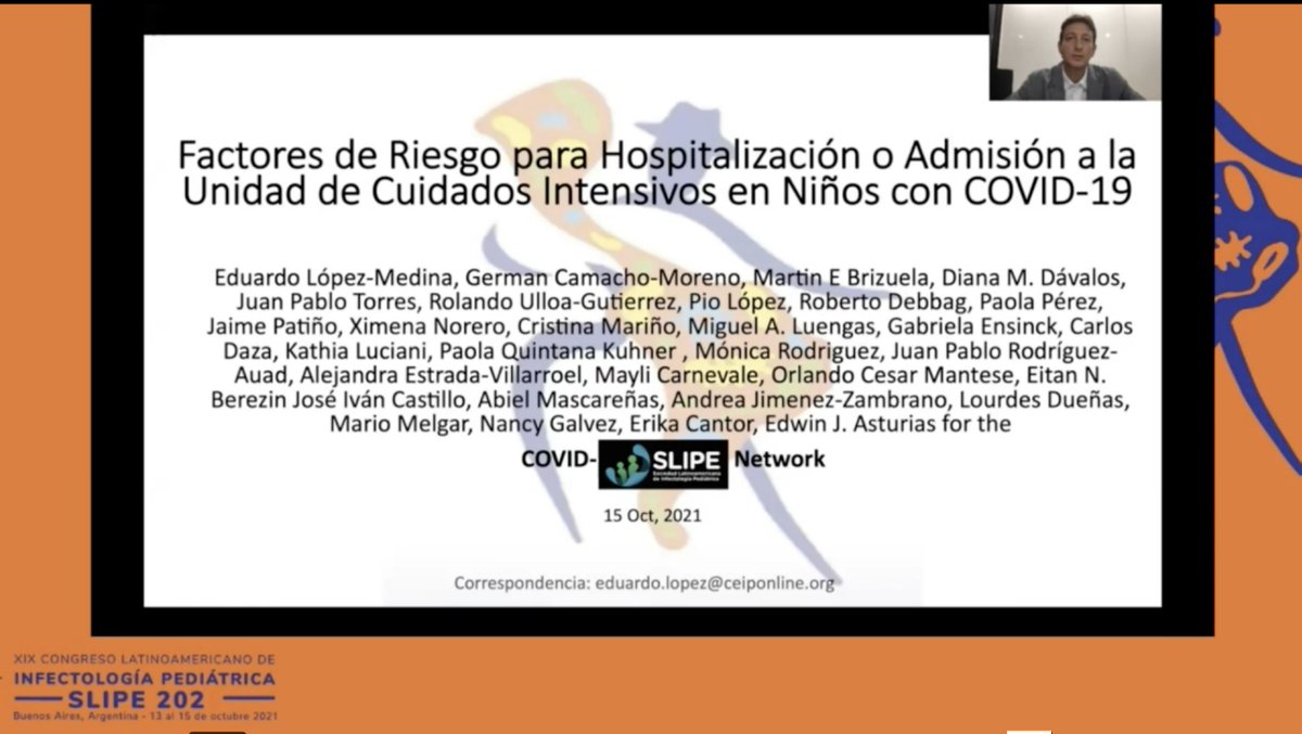 SLIPEsociedad's tweet photo. Ganador al 1er lugar en Trabajos de Investigación durante #SLIPE2021: factores de riesgo para hospitalización o ingreso a #PICU por #COVID19 en niños de Latinoamérica. 17 centros, 10 países. @edu_lopezmed @camachomgerman @jptorrest @rolandoug @dr_rdebbag et al. #pedsID #pedsICU https://t.co/1JPyLasFG9