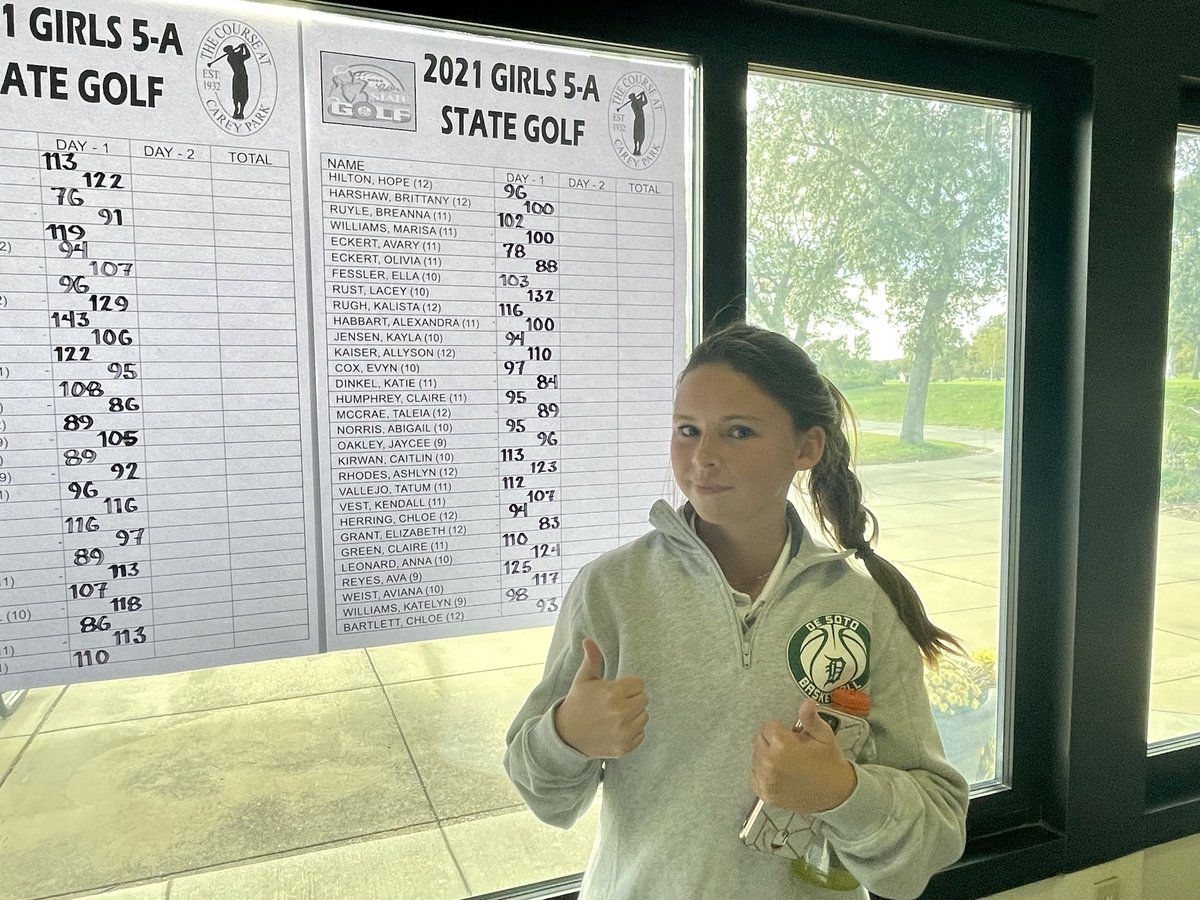 DeSotoWildcats's tweet photo. V GG: Marissa Williams qualified for Day 2 of the State Golf Tournament! https://t.co/lzvfQL3M3x