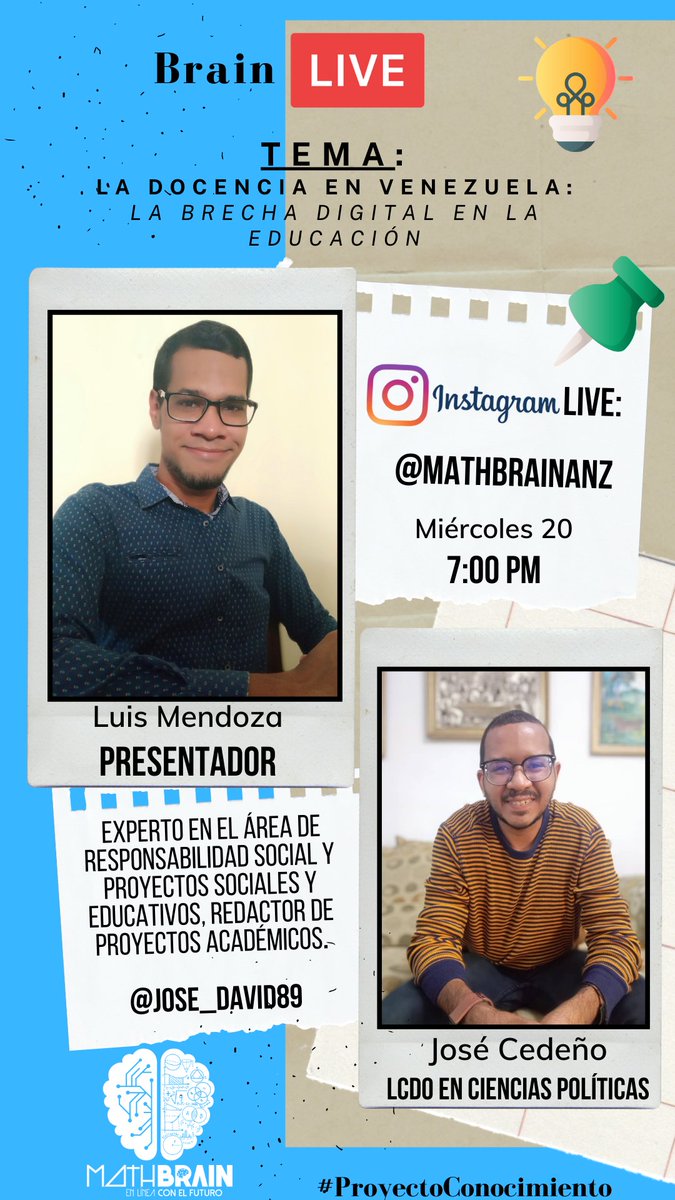 MathBrain_'s tweet photo. ¿Consideras que la docencia en Venezuela fue condicionada por la pandemia?

La respuesta la tendremos este miércoles en punto de las 7:00 pm, cuando estemos conversando con José Cedeño, Lcdo en Ciencias políticas (UCV), en la primera edición de #BrainLive, nuestra nueva sección. https://t.co/h9Xk1pMl5y
