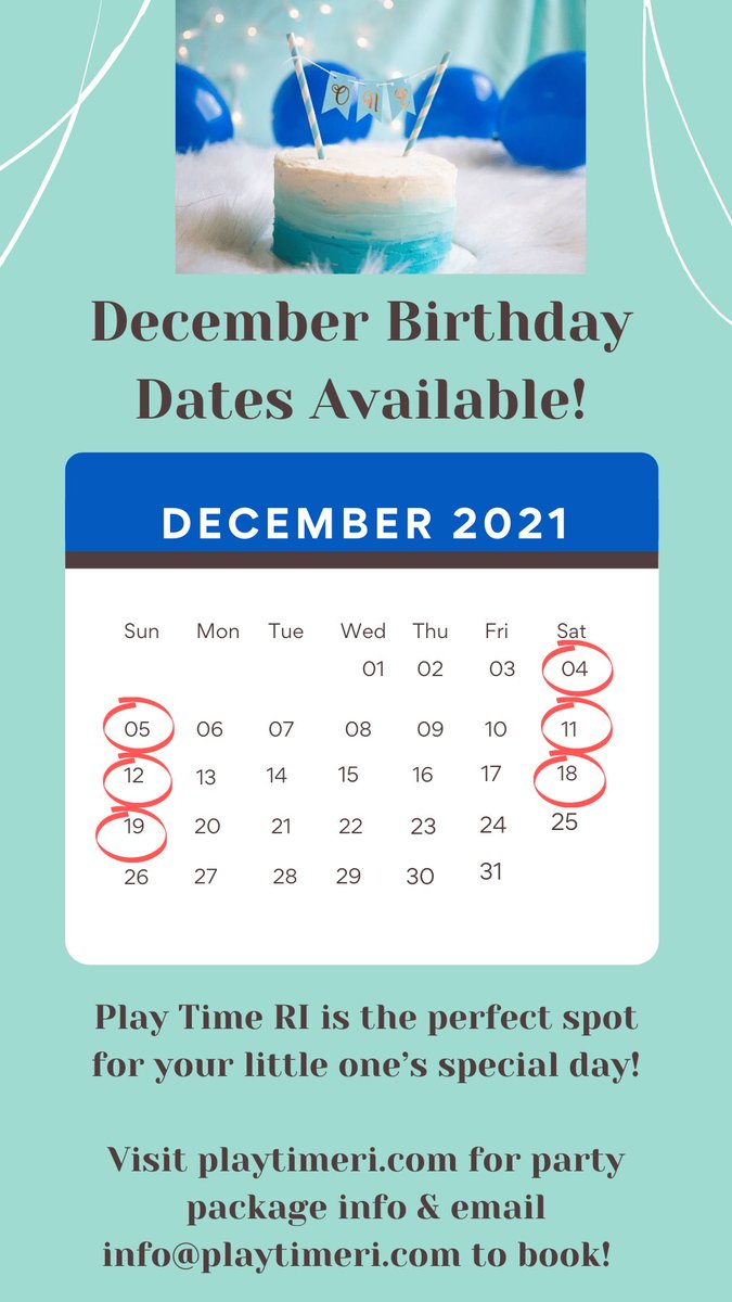 Does your little one have a December birthday? Give them a party to remember and let us take care of every detail for you! Visit playtimeri.com for info about party packages and message or email at info@playtimeri.com us to book!