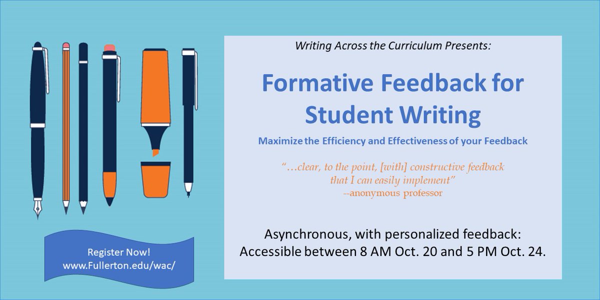 csufwrites's tweet photo. In about an hour, learn to write more effective, efficient feedback for student writers.  Asynchronous workshop available from Oct. 20-24.  Register at https://t.co/uIFiAVK64k. https://t.co/fXVwzKynEO