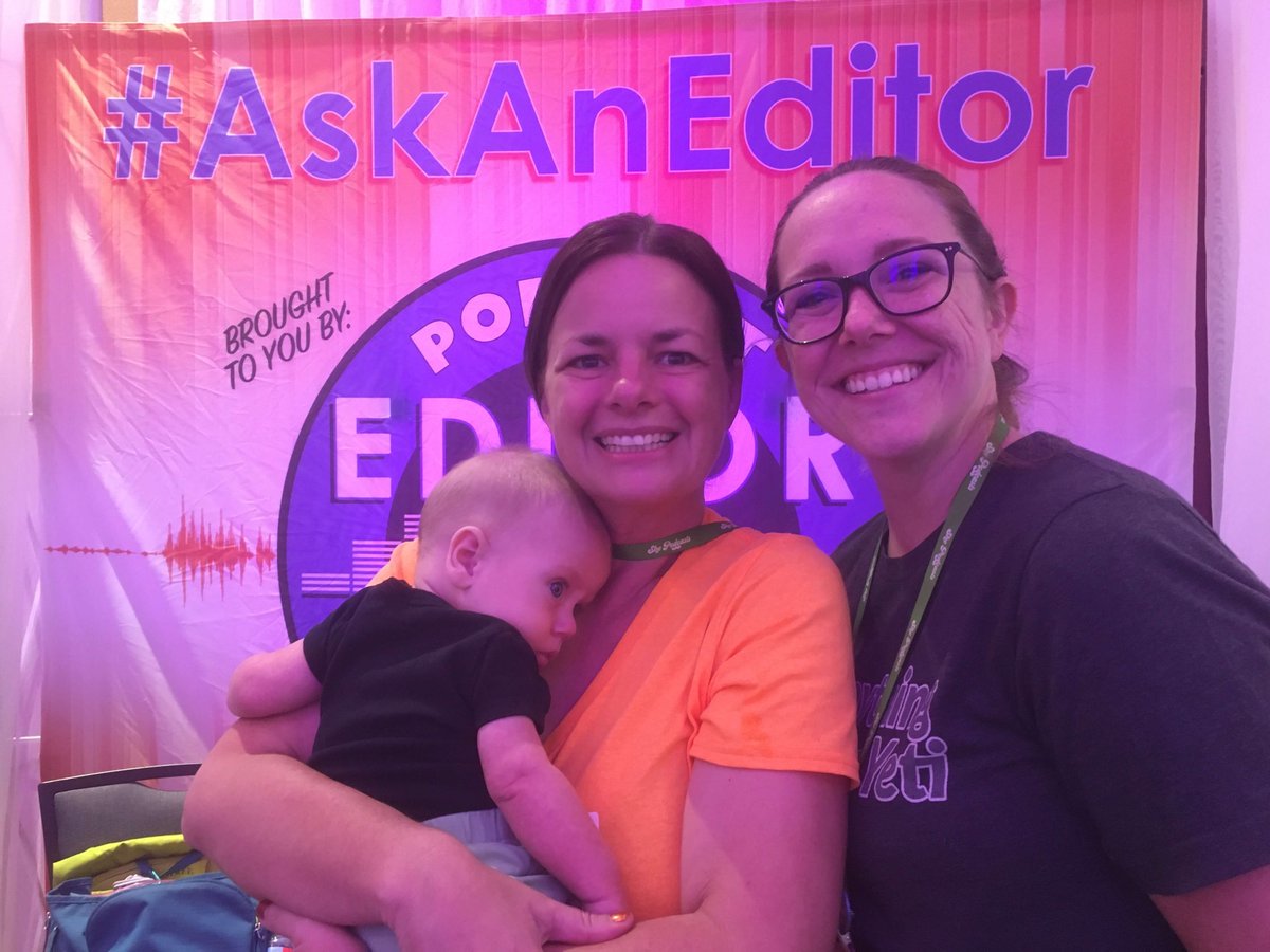 SteveStewartMe's tweet photo. You think it'd be weird bringing a 4-month old to a conference, but Kayla brought the star of the show, Lucas, to #SPL21 and it was completely normal.
Here's Lucas (left, obviously) being held by @TravelGFMe (middle), with Kayla (the mom).
@shepodcasts Live was perfect. https://t.co/XxMfd41gbI
