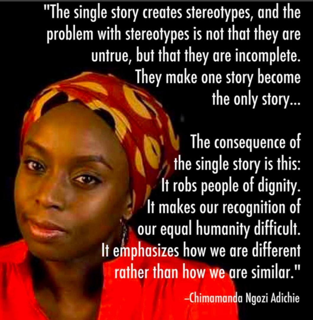 inspiretheyouth's tweet photo. Avoid making one story be the only story. #DangerOfASingleStory https://t.co/oxCBtV8hbP