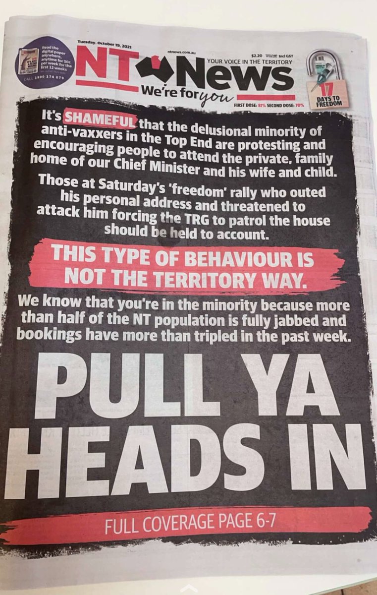 ajwisem's tweet photo. @DaveMilbo imagine the joy if this was how one of the main papers in Melbourne treated protestors. Darwin might as well be on a different continent! https://t.co/7JueRSwEwf