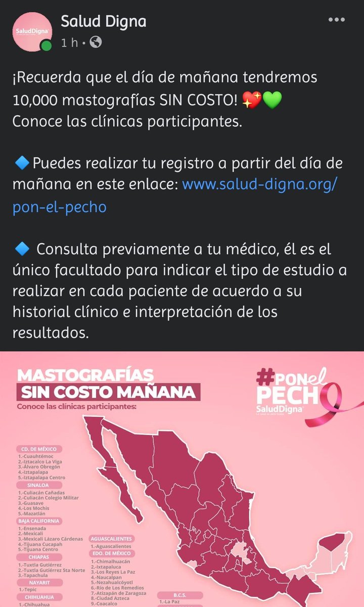 politicodelared's tweet photo. Oigaaaan! Mañana mastografias gratis en #SaludDigna 
Corran a este link a hacer cita
https://t.co/CZh3juVcNi
#OctubreRosa https://t.co/eTRHZJvNoA
