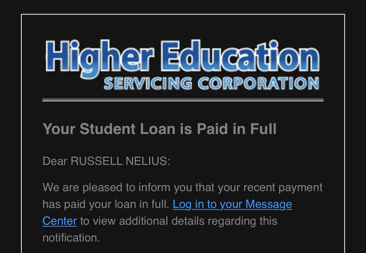 RussellNelius's tweet photo. My student loans are officially PAID OFF ππππΎ
#studentloans #studentloanspaidoff #texasaggies #whoop #aggie #aggies https://t.co/xQuUAmCFZk