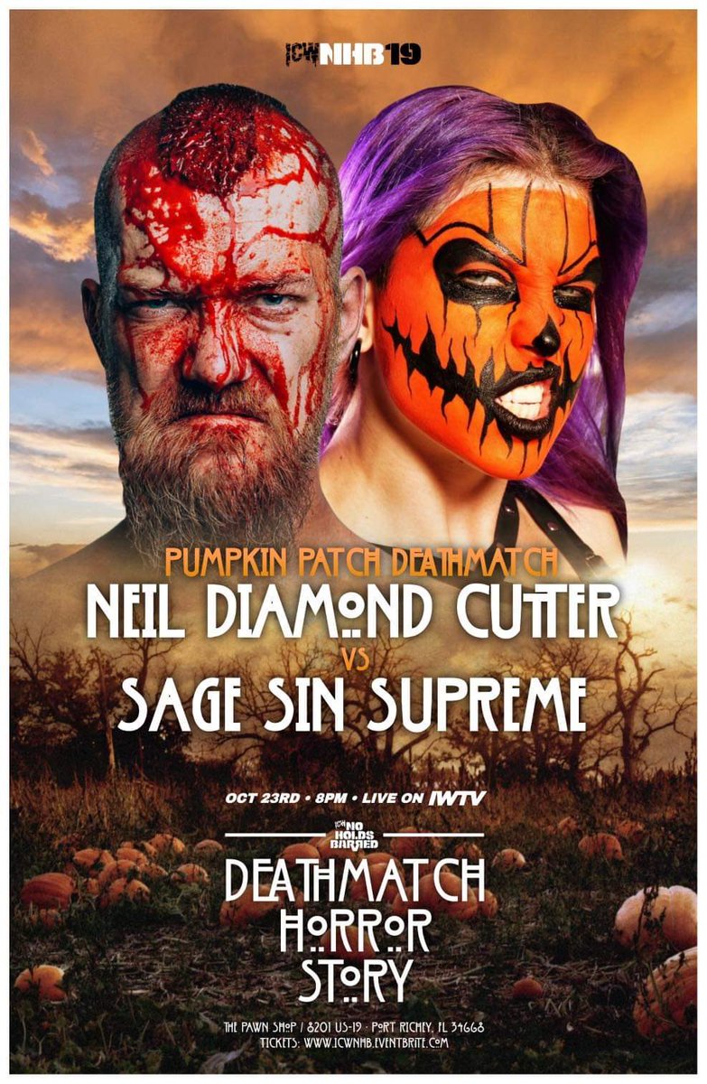 blklkp's tweet photo. You already know the vibes str8 to #HARDCOREHELL THIS WKND ON @indiewrestling!

#ThePumpkinQueen  @sage_sin FIGHT #TheHoneyBadger @FearlessNeil in a #PumpkinPatchDeathmatch 
and in a 60 min #IronmanDeathmatch @TheDukeJWM defends the #AmericanDeathmatchTitle against @Ericryanpro! https://t.co/ktq5XHr1hP