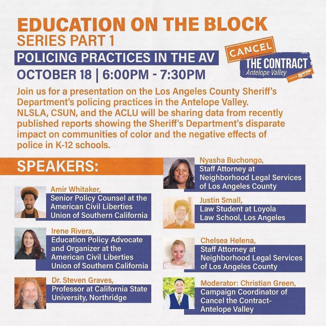 Join us on Facebook for Education on the Block: Policing Practices in the AV. 
Click to watch NOW: ⬇️📺
facebook.com/CancelTheContr…
