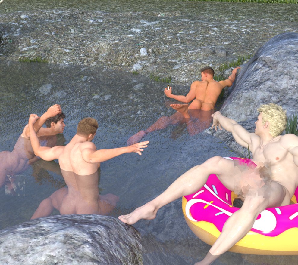 PurplePPill's tweet photo. Waterfight! The cohort of four supertall guys competes to reach The Milkman—and the second dose of S3 growth factor—first. Raw renders from the second edition of Supernatural House Guys. #macrophile #malegiant #muscleheads https://t.co/9OMhrtT1pY