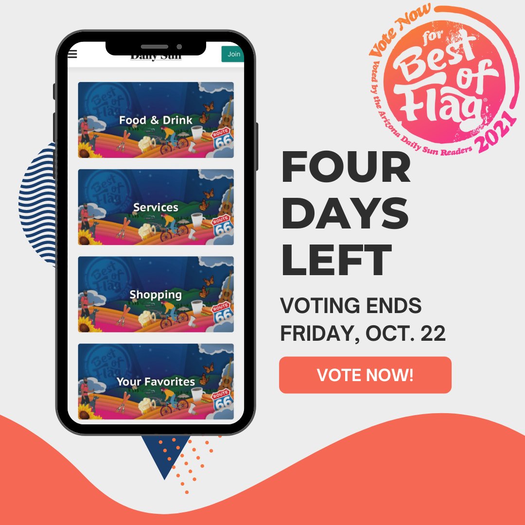 BestOfFlag's tweet photo. Only four days left to vote for the 2021 Best of Flag! Voting ends Friday, Oct. 22 at 11:59 p.m. 
Vote now at https://t.co/5ocUUquHTc. https://t.co/wvwkRAFdLV