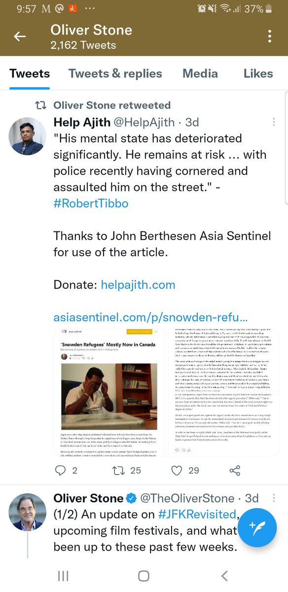 HelpAjith's tweet photo. Thank you @TheOliverStone, Academy award winning director, for your continued support in protecting Ajith in Hong Kong until he makes it to Canada.

To also protect Ajith, donate at https://t.co/UXS4reBiC3 

#RobertTibbo #EdwardSnowden #OliverStone #PrivacyMatters #Whistleblowers https://t.co/sjjOVNwydt