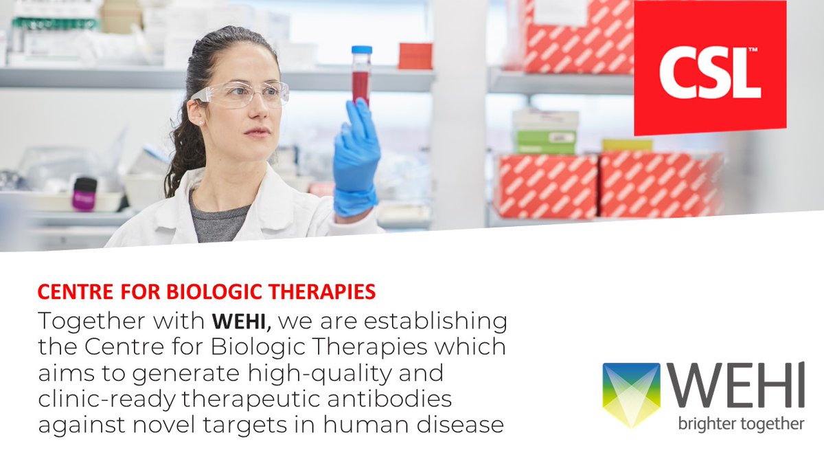 CSL (@csl) on Twitter photo At CSLās R&D investment briefing today, we announced a new collaboration with <a href="/WEHI_research/">WEHI (Walter and Eliza Hall Institute)</a> to establish a Centre for Biologic Therapies #innovation #collaboration #research bit.ly/3DSL2Df At CSLās R&D investment briefing today, we announced a new collaboration with <a href="/WEHI_research/">WEHI (Walter and Eliza Hall Institute)</a> to establish a Centre for Biologic Therapies #innovation #collaboration #research bit.ly/3DSL2Df