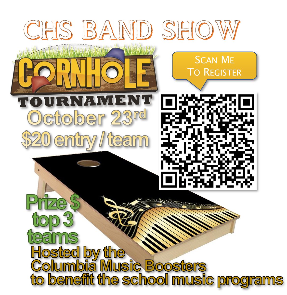 EWilmeth's tweet photo. Support the Columbia Music programs by playing in the cornhole tournament! register here: https://t.co/iXgADSXdCL 
 #onceaRaider
@CHSRaiderBand
@drumline_chs https://t.co/Pqtzjktxon
