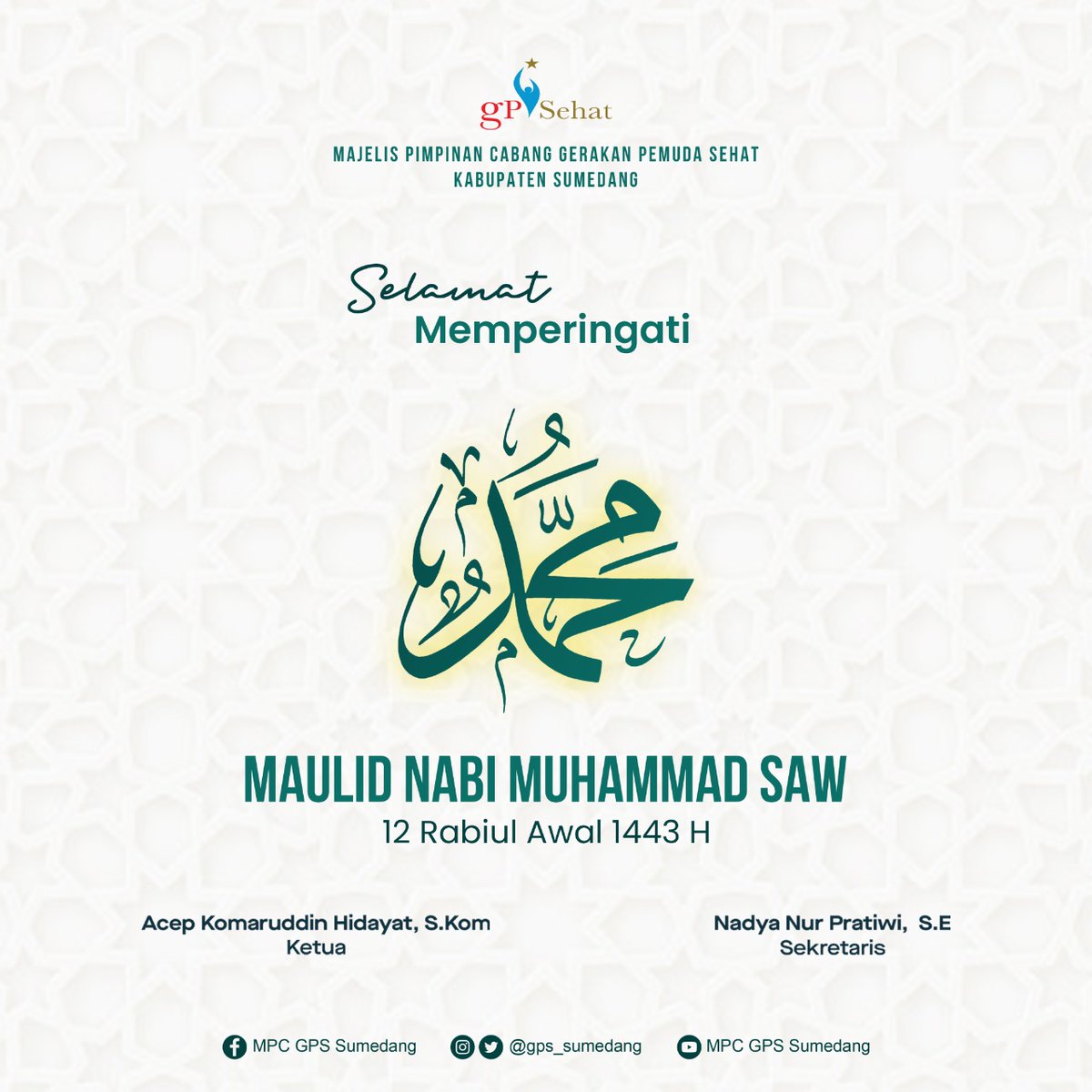 gps_sumedang's tweet photo. Selamat Memperingati Hari Maulid Nabi Muhammad SAW.

Semoga kita mendapatkan syafaat darinya. Aamiin.

#maulidnabi #maulidurrasul #MaulidurRasul1443H

@acep_ansor @nadyanurpratiwi @DityaNugrahani @RobbyCahyana17 @MuhammadAngfa @azhar_chacha https://t.co/Cy9fne9f18
