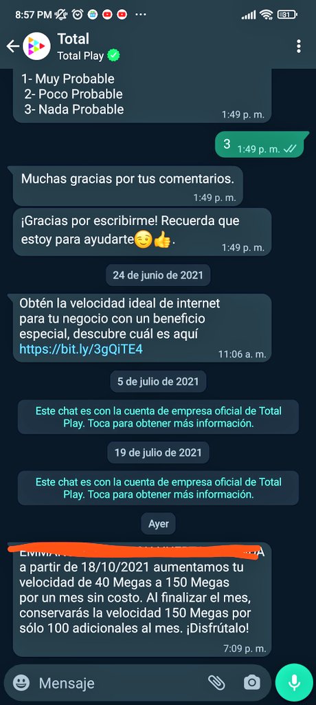 EmmaHuMi's tweet photo. @totalplaymx Con la novedad de que ayer me llegó la este mensaje, según están regalando un servicio por un mes. Justo hoy mismo llegó mi factura y resulta que te cobran $100. Llamas para cancelar y te dicen que ese servicio ya te lo dieron el mes pasado 😂😂 @Profeco https://t.co/X7DAgryzjz