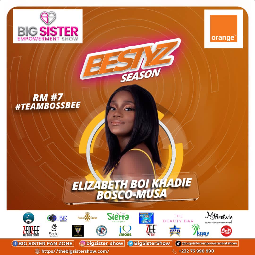Bigsister_show's tweet photo. BSS3
ROOMMATE #7.
𝐁𝐄𝐒𝐓𝐘𝐙𝐒𝐄𝐀𝐒𝐎𝐍
My name is Elizabeth Boi Khadie Bosco-Musa.( #TEAMBOSSBEE )
I am a Sierra Leonean by nationality.
I was born and raised in Bo district
I’m  the first born of my parents and I’ve a younger sibling. https://t.co/alBY2KzIIB